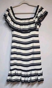 Halston Heritage Dress Size 2 Off The Shoulder Flounce Sleeve Cream Black - Picture 1 of 11