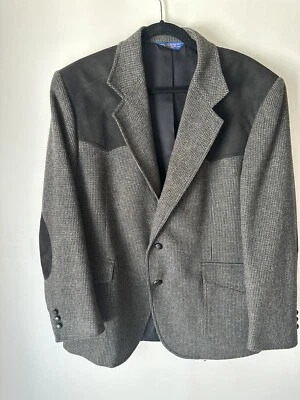 Pendleton Mens Grey Tweed Suede Elbow Pad Blazer Sport Coat Western Jacket Sz 44 - Image 1 of 4