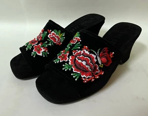 OPENING CEREMONY Women's Black Beaded Velvet Heeled Slides #P28ZBD16156 sz 4 - Picture 1 of 4