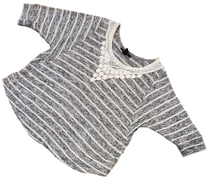 Style & Co Macy's Blouse Half Sleeve Crotchet Lace Neckline Striped Womens Large - Picture 1 of 9
