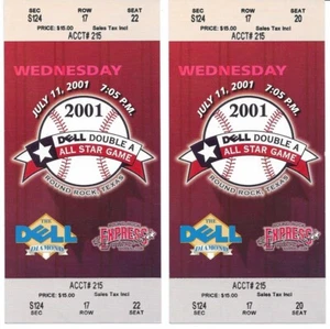 (2) MiLB 2001 AA All-Star Baseball Game Tickets DELL DIAMOND Round Rock, Texas - Picture 1 of 2