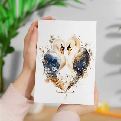 POSTCARD PRINTS Anniversary Card Swans Illustration for Husband or Wife Gift Him Her
