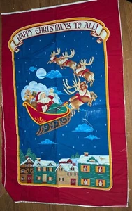 Vintage Cranston Christmas Santa Reindeer fabric panel 34" x 58" - Picture 1 of 3