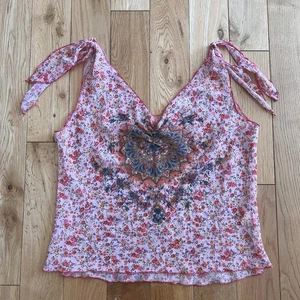 Charlotte Russe Vintage Y2K Pink Floral Tank Tie Shoulders Romantic Fairy Large - Picture 1 of 7