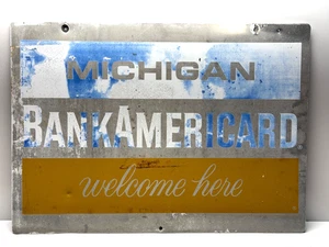 Vintage 2-Sided Metal Gas Station Sign Bank Americard MICHIGAN Credit Card 28x20 - Picture 1 of 13