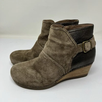 Dansko Shirley Ankle Boots Women’s 41 10 Beige Suede Leather Wedge Stacked Heel - Image 1 of 4