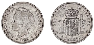 5 SILVER PESETAS / PLATA. DURO. MADRID, 1893* PGV. ALFONSO XIII. VF / MBC. - Imagen 1 de 1