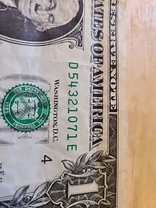 54321071. $1 FRN Fancy 6 In A Row Ladder Serial Number. - Picture 1 of 3