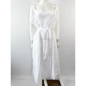 J. Crew White Belted Floral Midi Dress Size XXL Lace Trim Sleeveless Cottagecore - Picture 1 of 10
