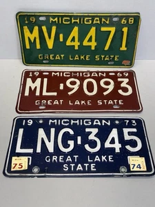 Oldtimer Konvolut 3 Michigan Nummernschilder 1968 1969 1973 Great Lake State - Bild 1 von 8