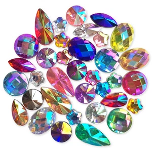 50pcs Assorted AB Flatback Acrylic Crystal Rhinestone Embellishments Craft Gems - Picture 1 of 3