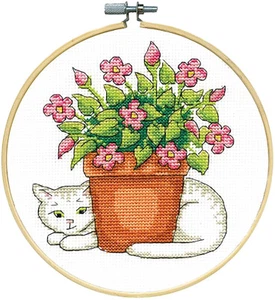 Gezähltes Kreuzstich-Set ~ Design Works Floral Katze mit 6" Holzreifen #DW7170 - Bild 1 von 3
