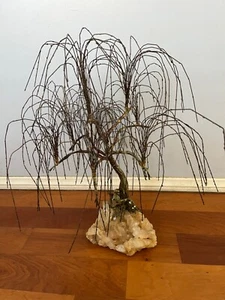 Vintage Weeping Willow Tree With Girl Figure And Crystals Stone Base - Picture 1 of 15