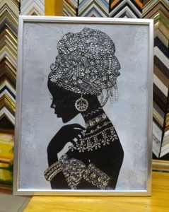 Indian Woman 3D Wall Art Sculpture Handmade Rhinestones Etnic Painting 12.6*16.5 - Picture 1 of 5