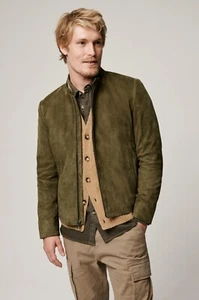 Men Green Leather Jacket Pure Suede Biker Motorcycle Size XS S M L XL XXL 3XL - Picture 1 of 6