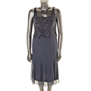 Alex Evenings ~ Gray Tricot Glitter Popover Mid-Calf Evening Dress 14P NEW  - Picture 1 of 2