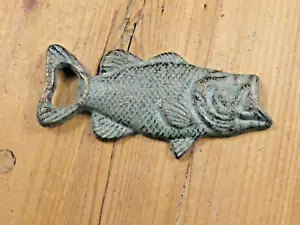 Abridor de botellas de pescado boca grande lubina de hierro fundido de mano grande de 6" de largo pesca - Imagen 1 de 7
