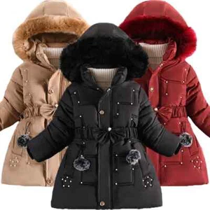 Keep Warm Winter Girls Jacket Plush Collar Hooded Padded Coat for Kids Children - Picture 1 of 29