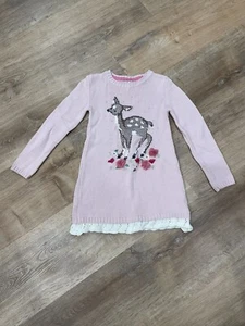 Max Studio Kids Girls Sweater Dress Pink Deer Flowers Holiday size L (6X) Cotton - Picture 1 of 7