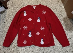 Crystal Kobe Sweater / Cardigan Sz Medium not Ugly Christmas Holiday Snowman - Picture 1 of 17