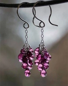 Garnet rhodolite briolette gemstone 925 sterling silver earrings jewelry h5 - Picture 1 of 12