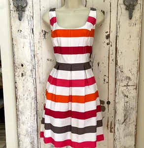 Nine West Size 8P 8 Petite Woman's Orange Pink Gray White Striped Pocketed Dress - Picture 1 of 8