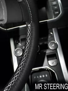 Para Toyota TACOMA MK2 05-11 Cuero Negro Cubierta para Volante Blanco Doble Stch - Imagen 1 de 4