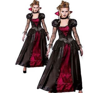 Adult Deluxe Satin VAMPIRE QUEEN Ladies Halloween Fancy Dress Costume UK 6-28