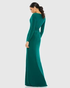 🎀 NWT IEENA MAC DUGGAL V-Neck Long Sleeve W/ Silt Emerald Green Wrap Gown NEW - Picture 1 of 6