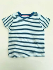 MINI BODEN Baby Girls T-shirt Top Jersey Cotton Blue Striped Short Sleeved NEW - Picture 1 of 2