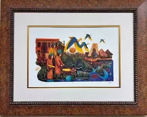 Amram Ebgi "Egipcios Abrazan a Moisés" Arte ENMARCADO Firmado Éxodo Religioso Nilo NUEVO - Imagen 1 de 4
