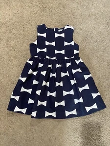Kate Spade X Gap Kids Party Dress Navy Uniform Bow Print Lined Girls Size S 6-7 - Picture 1 of 10