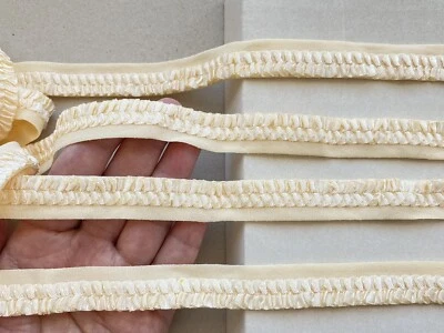 2 Yds Stretch Peach Yellow Pleated Ribbon Trim/Sewing/Crafts/Lingerie/3/4" Wide - Image 1 of 4