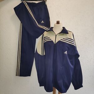 Adidas Vintage Trainingsanzug Sportanzug Ca. Gr. XL Blau Beige Creme Retro 