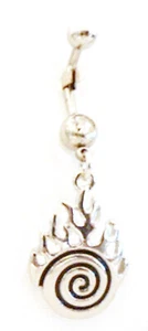 Belly Ring Gothic Tribal Tattoo Fire Dangle Naval Steel - Picture 1 of 3