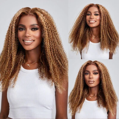 Pelucas de cabello humano frontales rizadas rizadas rubias miel UNICE OMBRE Highlight 13x4 Foto 1 de 4