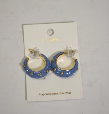 Pendientes de aro de resina brillante de fábrica J.Crew BL466 enchapados en oro azul tachonado Foto 1 de 4