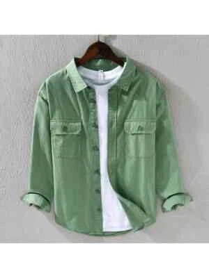 Camicia Maglia Maniche Lunghe Cargo Uomo Verde Morbida 080507 - Immagine 1 di 2