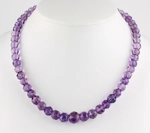 Classy Amethyst Necklace Precious Stone Faceted Ball Purple Gift 18 7/8in - Picture 1 of 3