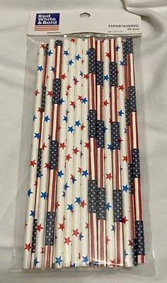 Patriotic Paper Straws ~ Red, White, & Blue ~ Stars & Stripes ~ 25 Count  - Image 1 of 2