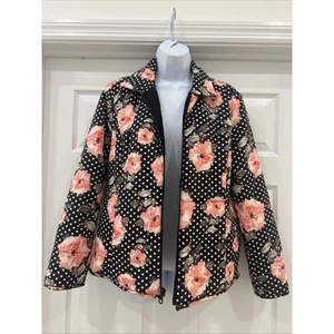 NWOT Chico’s Sz 0 Small S Coat Jacket Black PolkaDot Floral Lightweight Puffer - Picture 1 of 9