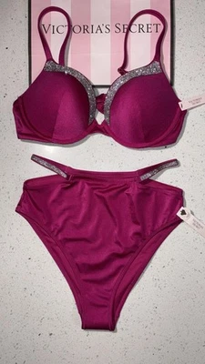 Victoria's Secret плавать очень сексуальный блеск пуш-ап бикини верхний размер 34C и бикини размер XS - Изображение 1 из 4