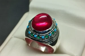 Women’s Handmade Ring 925 Sterling Silver – Blue Sapphire & Lab Created Red Ruby - Picture 1 of 53