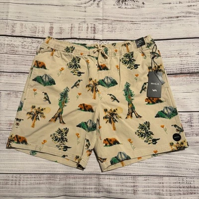 NWT RVCA Casual Chino Shorts Beige Animal Print Men's Size Large - Image 1 of 4