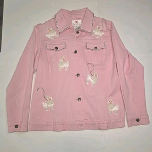 The Quacker Factory Women's Embellished Accent Poodle Dog Jean Jacket MED - Picture 1 of 16