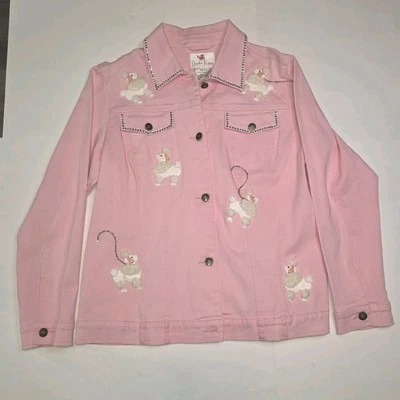 The Quacker Factory Women's Embellished Accent Poodle Dog Jean Jacket MED - Image 1 of 4