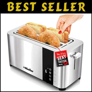 Elegant 4 Slice Toaster with Extra-Wide Slots - Ideal for Artisan Bread & Bagels - Picture 1 of 10