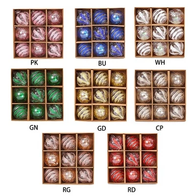 9Pcs Christmas Baubles Ball Ornaments Clear Glitter Hanging Decorations - Image 1 of 4