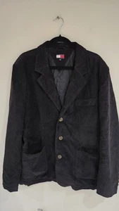 Vintage Tommy Jeans Black Corduroy Jacket Blazer Size Large 90s Cotton Polyester - Picture 1 of 15