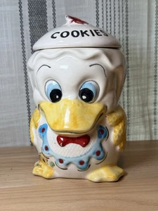 Vintage Hand Painted 8" Ceramic Duck Cookie Jar Made in Brazil Floral Kitchen - Picture 1 of 5
